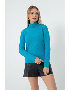 Lafaba Women's Turquoise Turtleneck Knitted Blouse