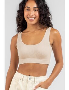 Madmext Ecru Straps Basic Crop Top Blouse