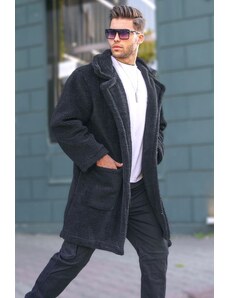 Madmext Black Lined Plush Men's Coat 6311