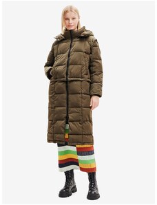 Khaki dámský zimní prošívaný kabát/vesta Desigual Tetris - Dámské