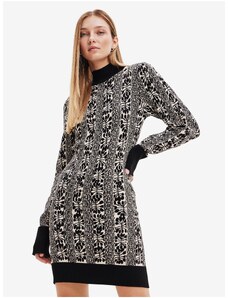 Béžovo-černé dámské vzorované svetrové šaty Desigual Francesca - Lacroi - Dámské