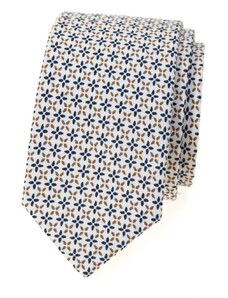 Úzká bavlněná kravata Avantgard - bílá s kvítky