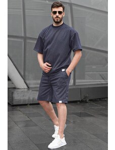 Madmext Navy Blue Striped Men's Shorts Set 6398