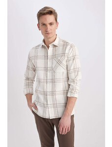 DEFACTO Modern Fit Polo Neck Long Sleeve Checkered Shirt