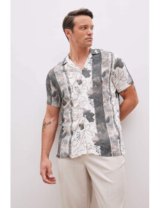 DEFACTO Modern Fit Polo Neck Patterned Printed Fabric Short Sleeve Shirt