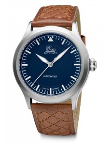 Eza Watches Stříbrné pánské hodinky Eza s koženým páskem AirFighter Blue - 41MM Automatic