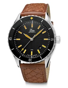 Eza Watches Stříbrné pánské hodinky Eza s koženým páskem Sealander Black - 41MM Automatic