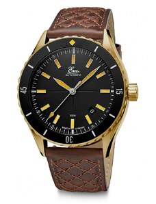 Eza Watches Zlaté pánské hodinky Eza s koženým páskem Sealander Bronze Black - 41MM Automatic