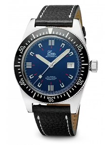Eza Watches Stříbrné pánské hodinky Eza s koženým páskem 1972 Diver Blue Leather - 40MM Automatic