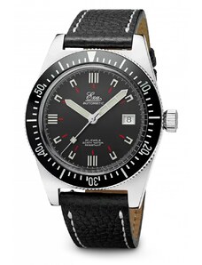 Eza Watches Stříbrné pánské hodinky Eza s koženým páskem 1972 Diver Grey Leather - 40MM Automatic