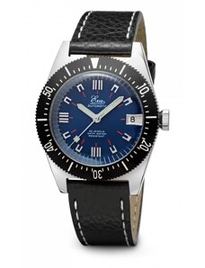 Eza Watches Stříbrné pánské hodinky Eza s koženým páskem 1972 Blue Limited Edition - 36MM Automatic