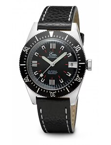 Eza Watches Stříbrné pánské hodinky Eza s koženým páskem 1972 Black Limited Edition - 36MM Automatic