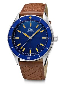 Eza Watches Stříbrné pánské hodinky Eza s koženým páskem Sealander Blue - 41MM Automatic