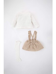 DEFACTO Baby Girl Long Sleeve Combed Cotton T-Shirt Check Dress Sock Set