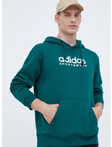 Mikina adidas pánská, zelená barva, s kapucí, s aplikací