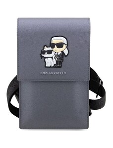 Karl Lagerfeld Saffiano Metal Logo NFT Wallet Phone Bag stříbrná