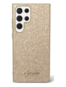 Samsung Galaxy S23 Ultra Guess PC/TPU Glitter Flakes Metal Logo pouzdro zlatá