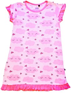 CALVI-Dívčí noční košile krátký rukáv Obláčky růžové
