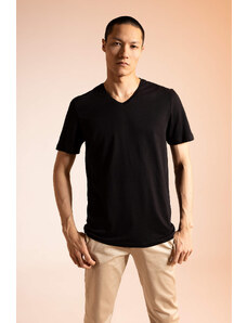 DEFACTO Slim Fit V-Neck Basic tričko s krátkým rukávem