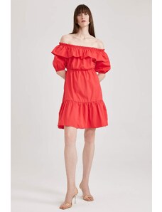 DEFACTO Off-the-Shoulder Poplin Mini Short Sleeve Dress