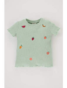 DEFACTO Baby Girl Regular Fit Crew Neck Fruit Patterned Waffle Short Sleeved T-Shirt