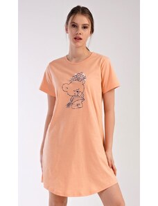 Vienetta Dámská noční košile s krátkým rukávem Méďa s kytkou - meruňková
