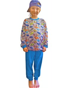 IRIS-Chlapecké pyžamo AUTA šedomodré