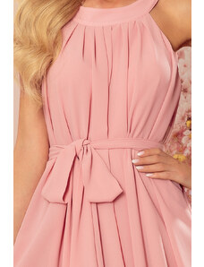 numoco ALIZEE - dámské šifonové šaty v pudrově růžové barvě s vázáním 350-2
