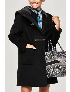 Ann Gissy Krátký černý dámský kabát s kapucí (GSQ2311)