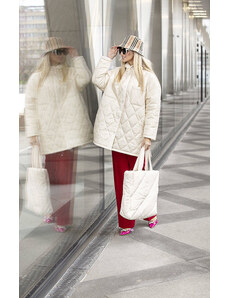Ann Gissy Dámská prošívaná oversize bunda v ecru barvě s kapucí (AG5-010)