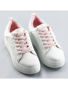 COLIRES Bílo-růžové dámské šněrovací sneakersy (C1029)