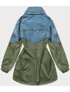 S'WEST Světle modro-khaki volná džínová bunda z různých spojených materiálů (B9791-50011)