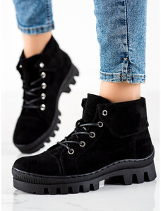 S. BARSKI Designové kotníčkové boty dámské černé na plochém podpatku