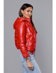 S'WEST Krátká červená dámská bunda s ozdobným lemováním (B8030-4)
