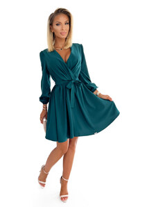 numoco BINDY - Velmi žensky působící dámské šaty v lahvově zelené barvě s dekoltem 339-2