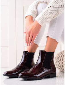 SERGIO LEONE Luxusní dámské červené kotníčkové boty na plochém podpatku