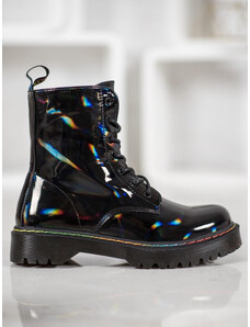 BELLA PARIS Designové kotníčkové boty černé dámské na plochém podpatku