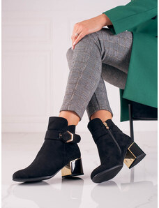 Originální kotníčkové boty dámské černé na širokém podpatku