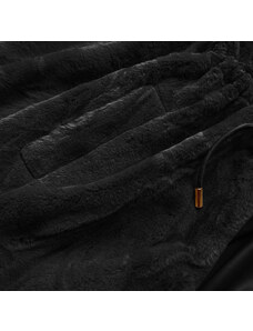 S'WEST Černá kožešinová bunda s kapucí (B8049-1)