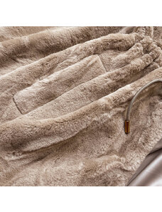 S'WEST Béžová kožešinová bunda s kapucí (B8049-12)