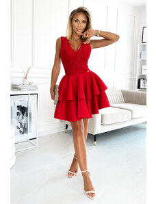numoco ZLATA - Červené dámské šaty s krajkovým výstřihem a pěnou 368-3