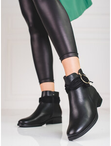 Luxusní černé dámské kotníčkové boty na plochém podpatku