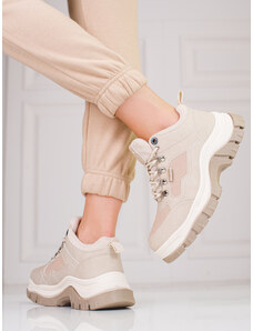Moderní dámské kotníčkové boty hnědé na plochém podpatku