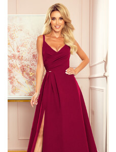 numoco CHIARA - Elegantní dámské maxi šaty ve vínové bordó barvě na ramínkách 299-5