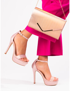 Originální růžové dámské sandály na jehlovém podpatku