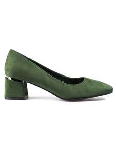 VINCEZA Trendy dámské zelené lodičky na širokém podpatku