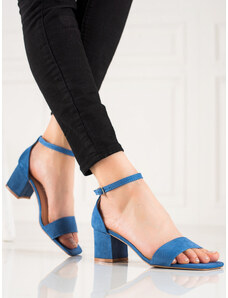 VINCEZA Jedinečné sandály dámské modré na širokém podpatku