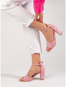 W. POTOCKI Módní sandály dámské růžové na širokém podpatku