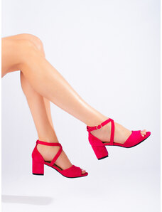 W. POTOCKI Luxusní sandály dámské růžové na širokém podpatku