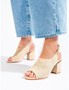 VINCEZA Designové sandály hnědé dámské na širokém podpatku
